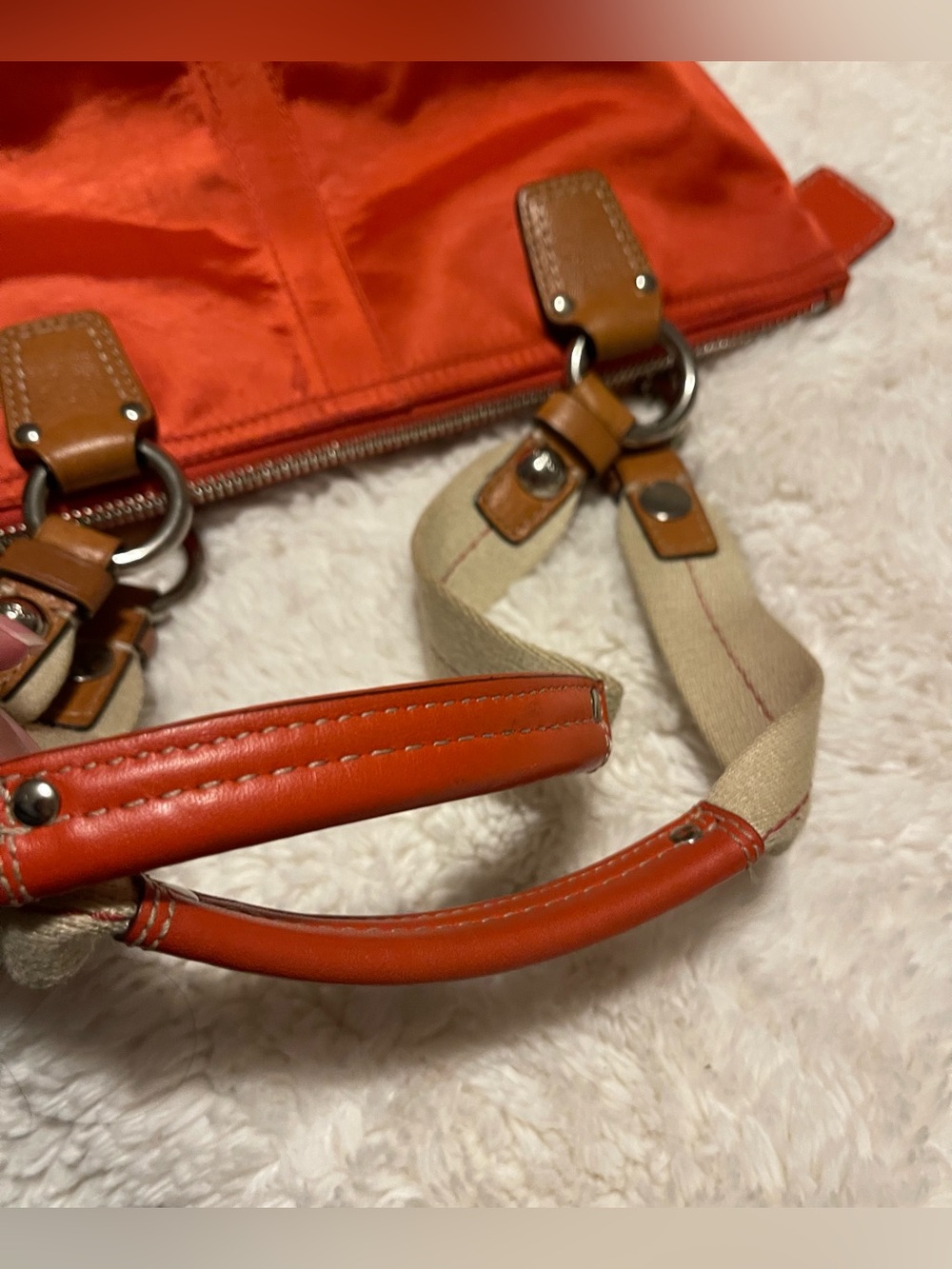 Coach Hamptons Weekend Small Tote Bag Red Satin Nylon Canvas Leather Trim 11744 - Picture 12 of 16